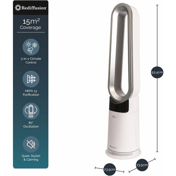 Rediffusion ZenAir 3-in-1 Bladeless Fan, Heater & HEPA Air Purifier